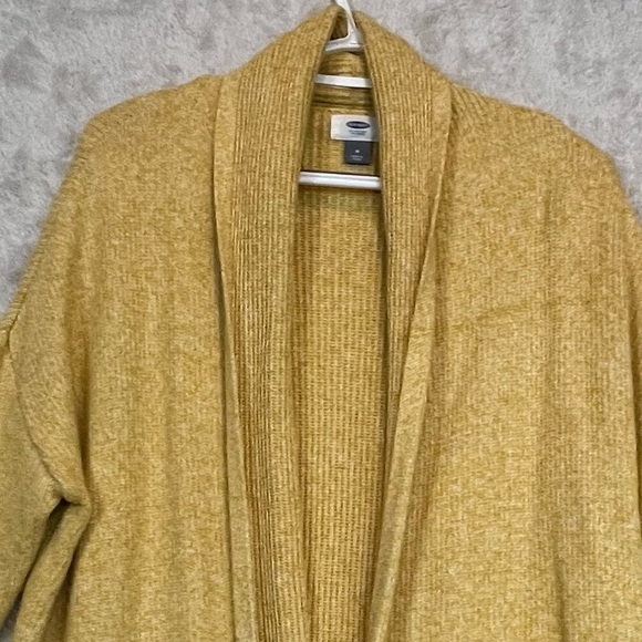 Women's Long Gold Soft Knit Open Cardigan Faire Isle Shawl Collar Sz M Oversized - Picture 2 of 15